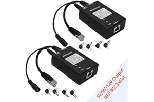 ANVISION 2-Pack Gigabit PoE Splitter with Multi-Size Tips, 10/100/1000Mbps IEEE 802.3af Compliant, DC 5V/9V/12V Power Output, for IP Camera, AP, Voip Phone