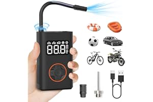 QiCYCLE Compressore Aria Portatile 150PSI, Pompa Elettrica per Bicicletta Ricaricabile con Display LCD e Torcia LED, 6 Modalità Compressore a Batteria per Auto Moto Monopattino Pallone, Auto Stop