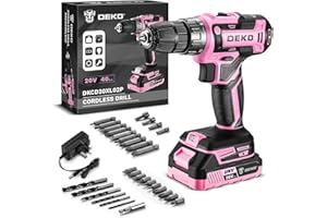 Power Drill Cordless: DEKOPRO Pink Cordless Drill 20V Electric Power Set Tool for Women Drills with Battery and Charger Drills Driver Kit