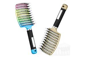 SAKKAL Cepillo de Pelo, Cepillos de Cerdas de Jabali Naturales Largo, Grueso, Fino, Rizado Y Enredado Peinado Profesional Natural Desenredando Secado Rápido secador desenredante peine mujeres ninos salon