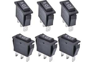 APIELE 6 Stücke Kippschalter,3 Position EIN-Aus-EIN mit SPDT 3 Pins Wippschalter,250V 16A Taste Rocker Kippschalter Für Häuser, Industrie,DIY KCD3-103 (EIN-Aus-EIN Schwarz)