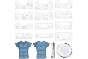 SWRCEYJH 14 Stücke T-Shirt Lineal T-Shirt Schablonen Lineal Transparente T-Shirt Anleitung Lineal T-Shirt Ausrichtungslineal Pvc Lineal-Werkzeugset Für T-Shirts Mit V-Ausschnitt Und Rundhalsausschnitt