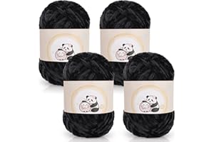 Aeelike Chenille Yarn Set 400g, 4 Pack Plush Chunky Chenille Yarn for Crochet (100g per ball, 87yd), Soft Fluffy Velvet Thick Chunky Wool for Knitting Baby Blankets, Scarves, Socks & DIY Crafts, Black