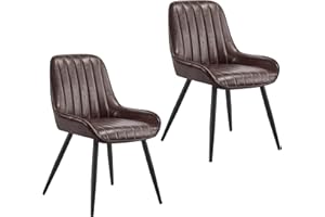 Lestarain Dining Chairs Set of 2, Vintage Kitchen Counter Chairs, With Metal Legs, PU Leather Seat and Backrests, Dark Brown