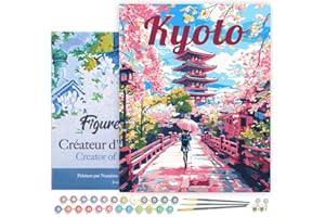 Figured'Art Peinture par Numéro Adulte avec Cadre Affiche de voyage Kyoto en fleurs - Activité Manuelle Kit de Loisir Créatif DIY Numéro d'Art Complet - 40x50cm toile tendue sur châssis