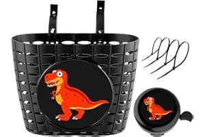 YeloYolker Boys Bike Basket with Bell, Cute Dinosaur Bicycle Basket for kids, Toddlers, Plastic Front Handlebar Basket for Scooter, Tricycle