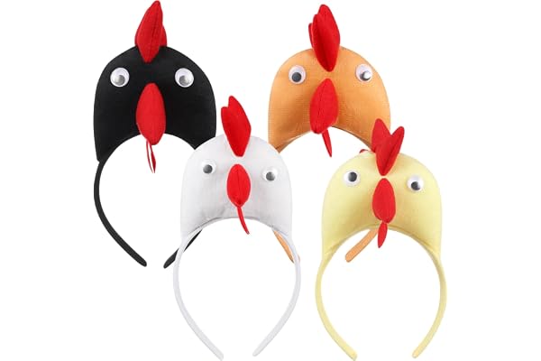 Amosfun Lot de 4 serre-têtes en forme de poulet, chapeau de Pâques, serre-tête pour déguisement de poulet, accessoire de fête de Pâques