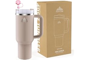 MONT-CLAIR Tumbler 40oz - Taza Termica Cafe para llevar con Pajita y Tapa - Vaso Termico Acero Inoxidable con Asa - Bebidas frías y calientes - Fría durante 10 horas - Helada durante 48 horas - 1200ml - Almendra