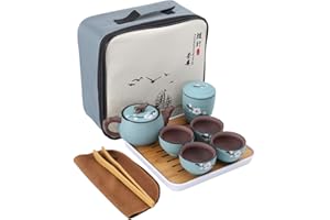 fanquare japoński, przenośny, podróżny zestaw do herbaty z torbą podróżną, kwiat wiśni Zisha, Kung Fu, serwis do herbaty dla dorosłych, jeden czajniczek, 4 filiżanki do herbaty i 1 pojemnik na herbatę