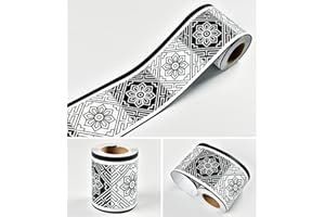 LGVXSRTYU Black and White Square Wallpaper Border self Adhesive Wall Border Sticker Peel and Stick Home Ceiling Decorative Border for Bathroom Living Room Kitchen 13x1000cm