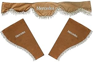 AutoCommerse Set di 3 tende mantovana in raso con nappe bianche parabrezza visiera anteriore + finestrini laterali per Actros Atego Axor Arocs serie camion HGV BEIGE