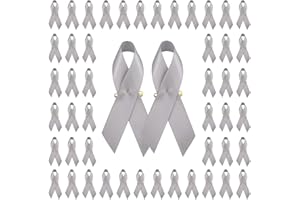 Wandic Lot de 100 broches en forme de ruban en satin avec épingles de nourrice - pour sensibilisation au cancer du cerveau et à la maladie du Parkinson - pour homme et femme - 7,5 x 4 cm, Gris