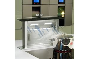 Klarstein Royal Flush - Downdraft, ausfahrbare Dunstabzugshaube, Tisch-Abzugshaube, 430 m³/h Abluftleistung, Edelstahl und Glas, Tischmontage, 4 Leistungsstufen, Timer, 60 cm breit, schwarz