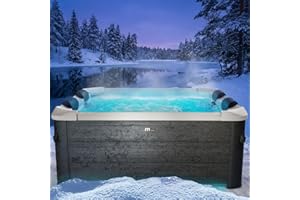 BRAST Whirlpool MSpa Oslo Plus XXL mit Fester Außenwand | LED-Beleuchtung 20 einstellbare Farben für 6 Personen | 160x160x65cm | 120 Massagedüsen | Ganzjähriger Einsatz Winterfest | In & Outdoor Pool