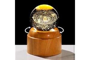 Arikyrist 6cm K9 Solar System Crystal Ball with LED Rotatable Base Planets Space Model Glass Sphere Ornament Gifts for Astronomy Men