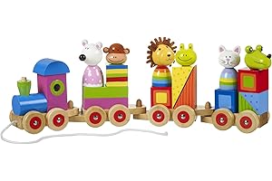 Animal Puzzle Train Toy – Push and Pull Along Stacking Toys for 1 Year Olds, Toddler - Wooden Puzzle Shapes, 1st Birthday Gifts For Boy, Girl - Early Development & Activity Toys by Orange Tree Toys