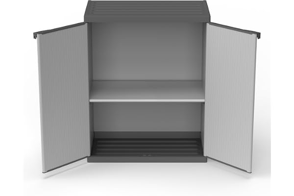Mongardi W2015 Armoire en résine de PVC et PP, 2 Portes, 1 étagère, Facile à Monter, système modulaire, résistant, adaptée aux environnements intérieurs et extérieurs, 68 L x 40 P x 85 cm, Gris et