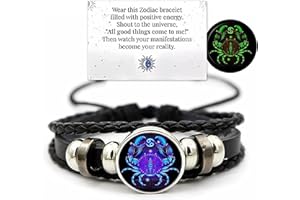 Ashopfun Zodiac Signs Spirit Bracelet,Handmade Woven Multilayer Adjustable 12 Constellation Zodiac PU Leather Bracelets Unisex,Glow in the Dark Zodiac Jewelry Gifts For Women Men