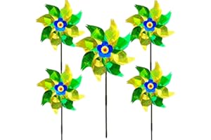 Sorzlluo Bird Deterrent Reflective Windmill, Wind Spinner Bird Repellent Balcony Fruit Garden,Windmühlen für draußen und Garten,vogelschreck taubenabwehr vogelabwehr windrad (5pcs- Golden Grün)