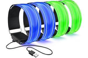 flintronic 2PCS Brazalete LED Recargable, Brazalete LED Running con Banda Reflectante Running, Banda Reflectante para Correr de Noche, Trotar, Deportes al Aire Libre, Ciclismo-Incluye Cable USB/Azul