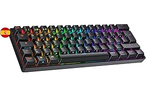 Ranked N60 Nova 60% | Teclado Mecánico Hotswap | 62 Teclas LED RGB Multicolor Retroiluminadas para PC/Mac Gamer | Diseño español QWERTY ISO ES (Negro, Gateron Brown)