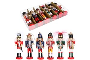 Achort Cascanueces Tradicional de Navidad, 6 Piezas 13,5 cm Marioneta de Madera, Figura de Soldado, Decoración Colgante de Árbol de para el Hogar, Año Nuevo Regalos