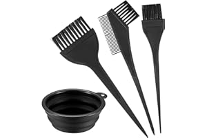 VARHHUXHA 4 Pcs Hair Coloring Brushes, Hair Dye Brush and Mixing Bowl Set, Double-Sided Hair Dying Brushes Tint Comb Set for DIY Salon Hairs Coloring Dying Brush, with Mixing Bowl - Black