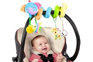 caterbee Juguete de asiento de coche para bebé, juguete colgante de felpa en espiral para cochecito, accesorios para cuna con niños o niñas (elefante)