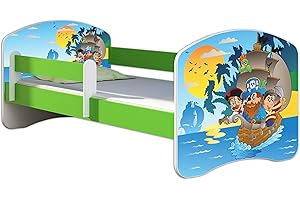 ACMA Letto per Bambino Cameretta per Bambino con Materasso Cassetto II VERDE (21 I pirati, 140x70)