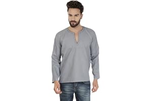MapleClothing Hemd Gesticktes Männer Kurz Kurta Cotton Mode Indien Bekleidung