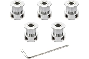 SHCEEC GT2 Timing Pulleys 16 Teeth 5mm Bore 6mm Width for 3D Printer 2mm Pitch Aluminum Timing Belt Pulley Wheel with Allen Wrench (Pack of 5Pcs)