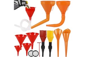 Sinofort 11 Piezas Embudo Gasolina, Embudo Aceite Motor, Embudos de Plástico Flexible Angulo Recto, Multifunción Funnel Set con Manguera y Caño Extraíble, para Coche, Taller y Hogar