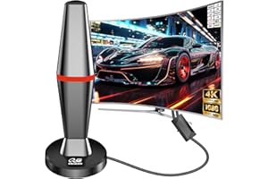 QGCLEARSO Antenne TV Intérieure Puissante TNT HD,450KM Longue Portée et Antenne TV avec Amplicateur de Signal Amélioré,pour 1080P 4K Chaînes,3m de Câble Coaxial & avec Base Magnétique