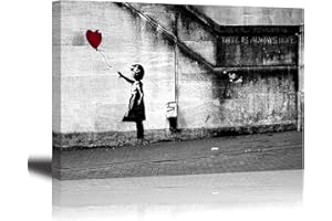 PIY PAINTING PIY Banksy Graffiti painting Art Décor Impression sur toile HD Image Peinture Tableaux de la Mur Imperméable prete à poser Décoration Moderne pour la Salle Chamber Fille Ballon Rouge 75x50cm
