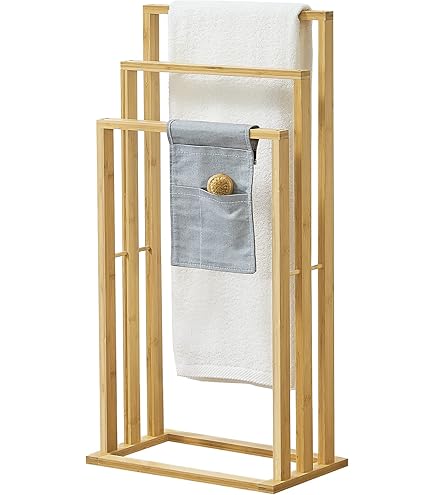 Porta Asciugamani Da Terra In Bambù - 85 Cm Di Altezza, Design Naturale - Foto 5