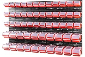 BOTLE Système de rangement mural 1200 x 800 mm, 56 pièces, boîtes empilables, étagères de rangement pour vue, boîte avec couvercle, plaques murales extra solides, étagère extensible, étagère d'atelier, mur