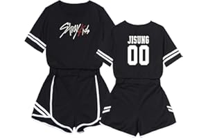 ENJOYYOURLIFE KPOP Straykids Camiseta Set Expuestos Pantalones Cortos Ombligo Traje De La Camiseta Stray Kids Bang Chan Changbin Hyunjin Han Felix Seungmin Crop Top T-Shirt