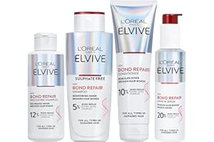 L'OREAL PARIS L’Oreal Paris Elvive Bond Repair Hero Set for Damaged Hair, Pre-Shampoo Treatment 200ml, Shampoo 200ml, Conditioner 150ml, Leave-In Serum 150ml, Intensive Repair Treatment, Rebuild Broken Hair