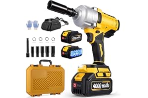 GJCrafts Atornillador de impacto a batería de 1000 Nm, atornillador de impacto a batería sin escobillas de 21 V, con 3 niveles de velocidad, 2 baterías de 4,0 Ah y cargador rápido, luz LED, 5