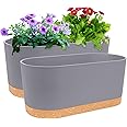QCQHDU 2 Pack Window Boxes Planters,16”x 7" Self Watering Pots with Drainage Holes and Trays,Indoor Home Garden Modern Decorative Plant Pot for All House Plants Flowers Herbs (Light Grey)