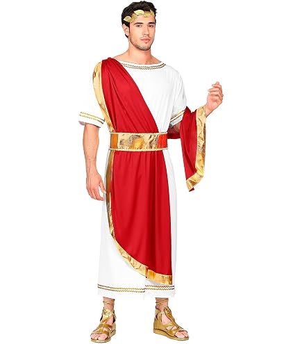 Costume Donna Antica Romana – Abito Lungo Rosso Con Drappo Trasparente, Bordi Oro, Bracciali E Cintura, Perfetto Per Carnevale