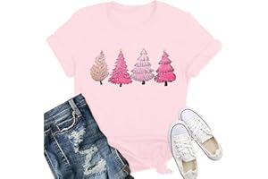 Qskall Christmas T Shirts Women Christmas Trees Shirt Xmas Holiday Tee Top