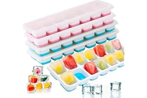JAADU Lot de 4 bacs à glaçons en silicone avec couvercle,certifié LFGB et sans BPA, Empilable Glaçons Plaque Carré Ice Cube Tray pour Nourriture Bébé, Whisky, Boissons