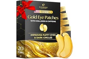 PLANTIFIQUE Parches Ojos Bolsas y Ojeras, 20 Pares Parches de Colageno y Cafeine para Contorno Ojos, Mascarillas Dorados Antiarrugas y Antiojeras - Eye Patches