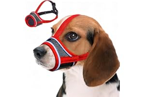 PLUSHCEWT Museruola per cani di taglia piccola e media, in rete traspirante, con gancio regolabile, morbida museruola per cani per evitare morsi di masticare e abbaiare (Rosso, M)