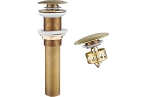 WOMAO Tapon Pop Up Lavabo Latón Antiguo, Retro Desagüe Lavabo Fregadero sin desbordamiento,Click-Clack Válvula de desagüe emergente con cesta de colador Universal
