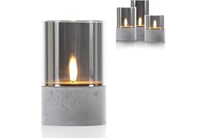 Schlaraffenland LED Kerze Gracia mittel Ø8x12,5 cm aus Glas-Zement | Grau | Timerfunktion | Batteriebetrieben | LED Kerzen mit Flackernder Flamme für Deko | Elektrische Kerzen