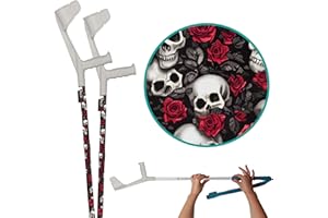 MY ADD ON MyCover - Trendy Case for Crutches and Walking Sticks, Fits All Crutches and Walking Sticks, Elastic Fabric, Washable (Skulls & Roses, 2 Pieces)