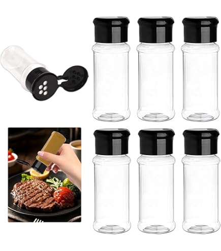 DAKFOOK 50 stuks 100 ml plastic kruidenpotten met schuddeksels, kruidenopslagcontainers met zwarte flip-top cap, doorzichtige kruidenpotten kruidencontainers voor thuis keuken