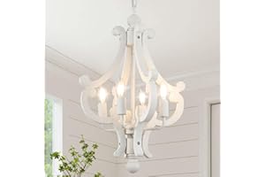 ‎LXWNYY 4 Lichter Antik Weiß Vintage Kronleuchter Holz Pendelleuchte, Modern Rustikal Kronleuchter Wohnzimmer Deckenlampe, Französischer Landhausstil Deckenleuchte Hängelampe für Esszimmer Küche Schlafzimmer